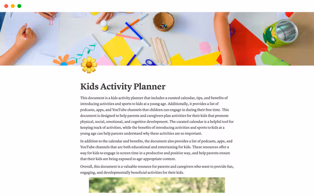 Kids Activity Planner